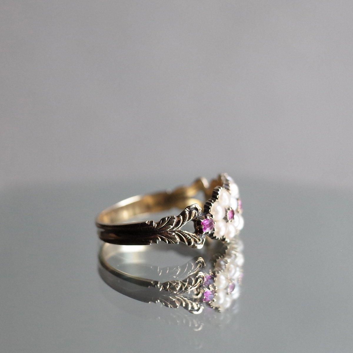 硼 14 ѡ ӡ ȥץ륯饹 󥰡Late Georgian 14K Pearl Ruby Triple Cluster Ring