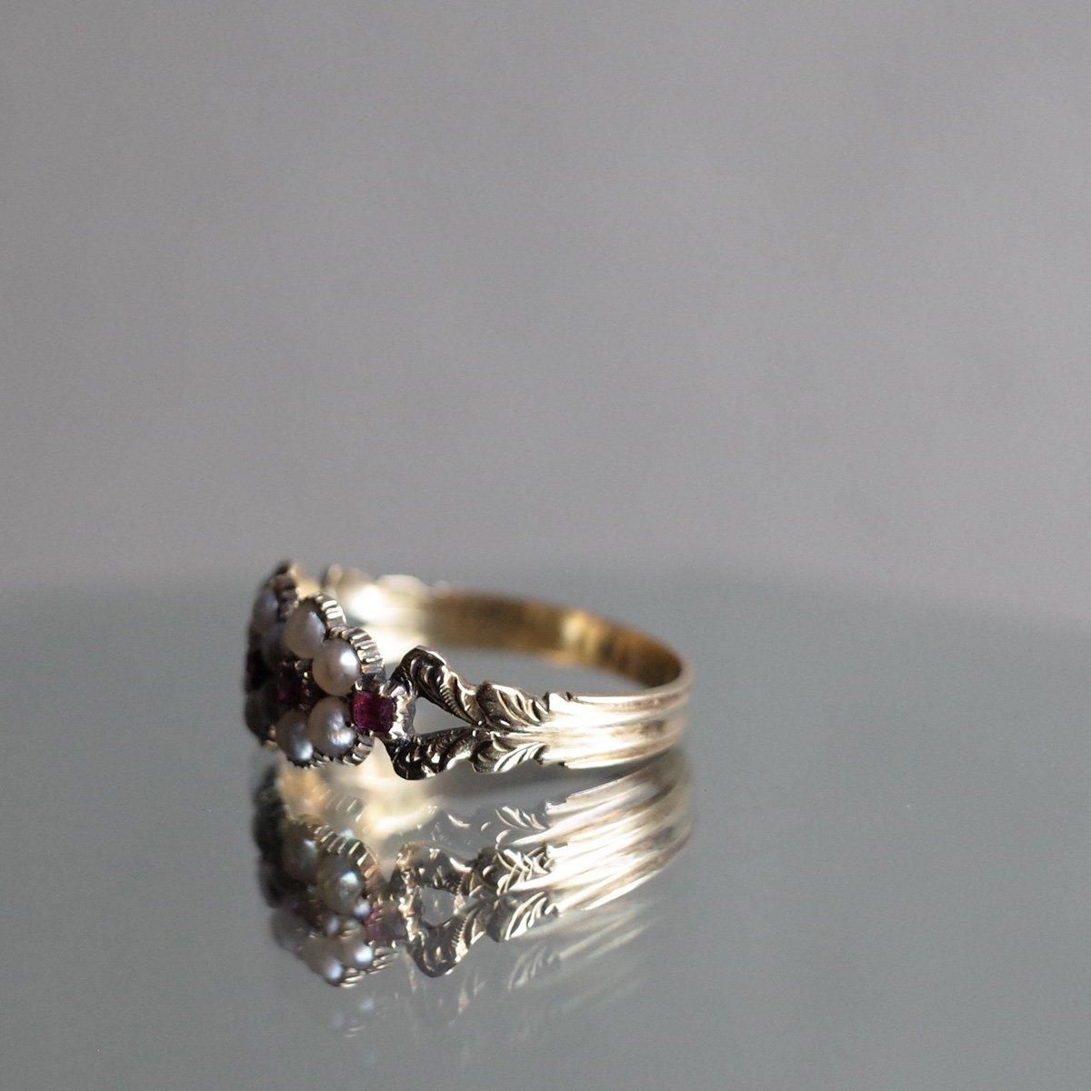 硼 14 ѡ ӡ ȥץ륯饹 󥰡Late Georgian 14K Pearl Ruby Triple Cluster Ring