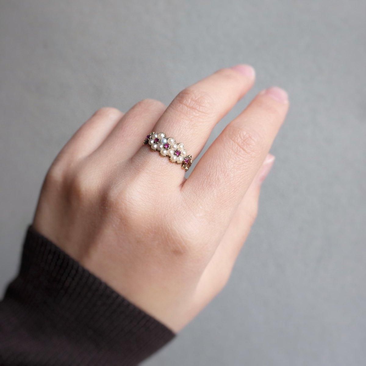 硼 14 ѡ ӡ ȥץ륯饹 󥰡Late Georgian 14K Pearl Ruby Triple Cluster Ring