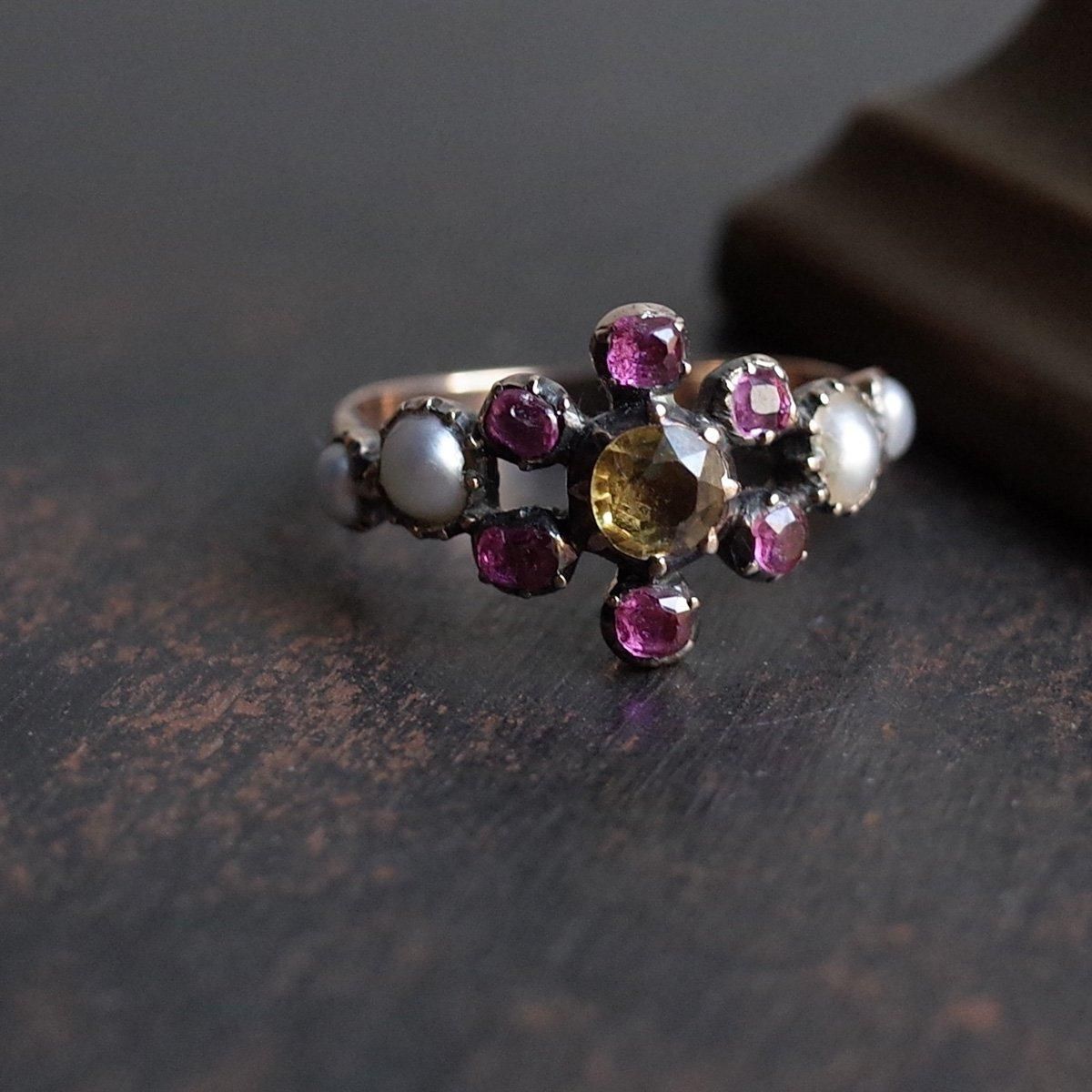 硼 ѡ ꥽٥ ӡ 󥰡Late Georgian 9K Pearl Chrysoberyl Ruby Ring