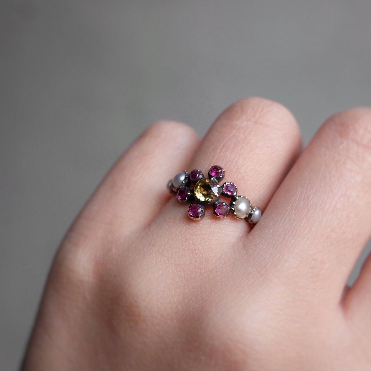 硼 ѡ ꥽٥ ӡ 󥰡Late Georgian 9K Pearl Chrysoberyl Ruby Ring