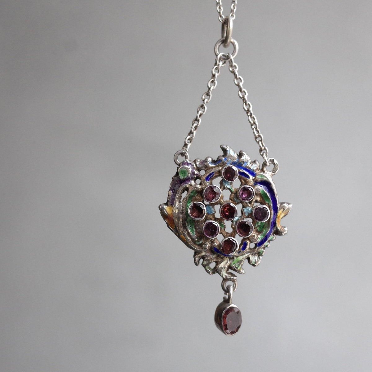 19 ȥꥢ=ϥ󥬥꡼ ͥå ʥ С ͥå쥹19th Austro - hungarian Garnet Enamel Silver Necklace