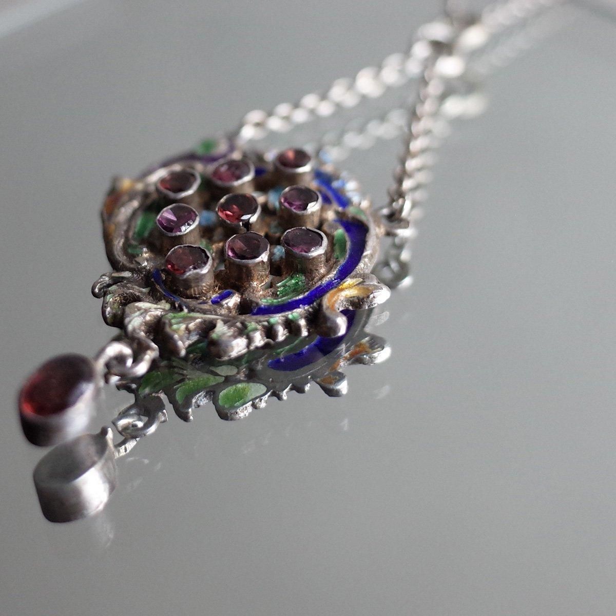 19 ȥꥢ=ϥ󥬥꡼ ͥå ʥ С ͥå쥹19th Austro - hungarian Garnet Enamel Silver Necklace