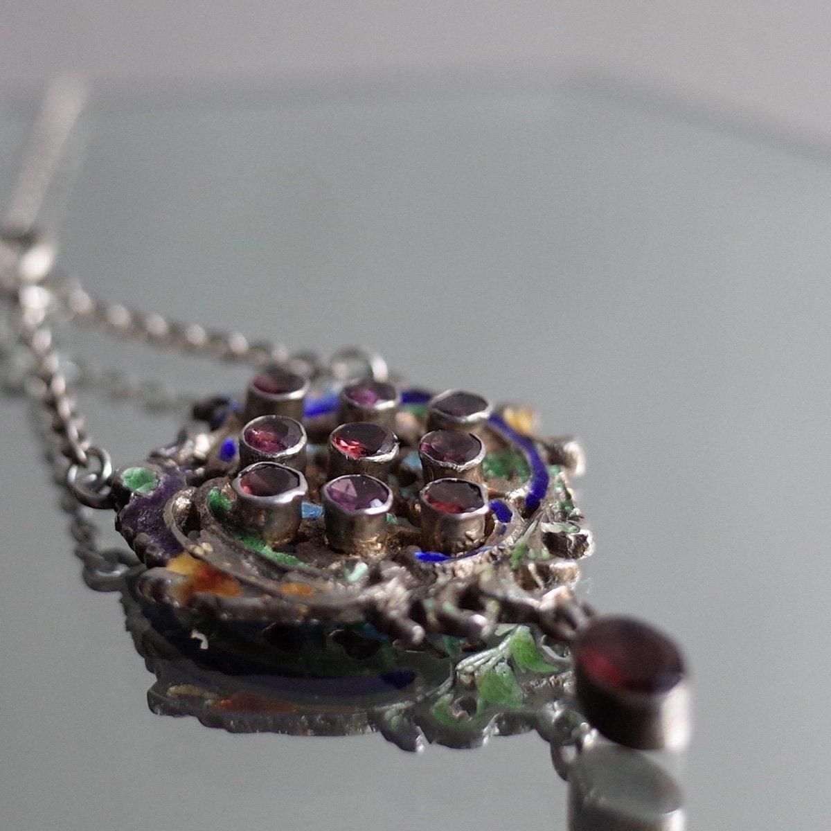 19 ȥꥢ=ϥ󥬥꡼ ͥå ʥ С ͥå쥹19th Austro - hungarian Garnet Enamel Silver Necklace