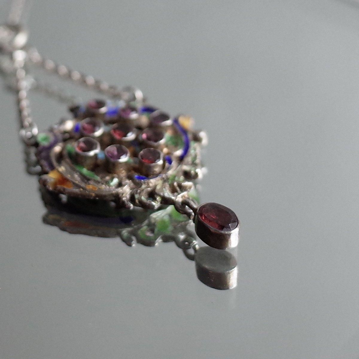 19 ȥꥢ=ϥ󥬥꡼ ͥå ʥ С ͥå쥹19th Austro - hungarian Garnet Enamel Silver Necklace