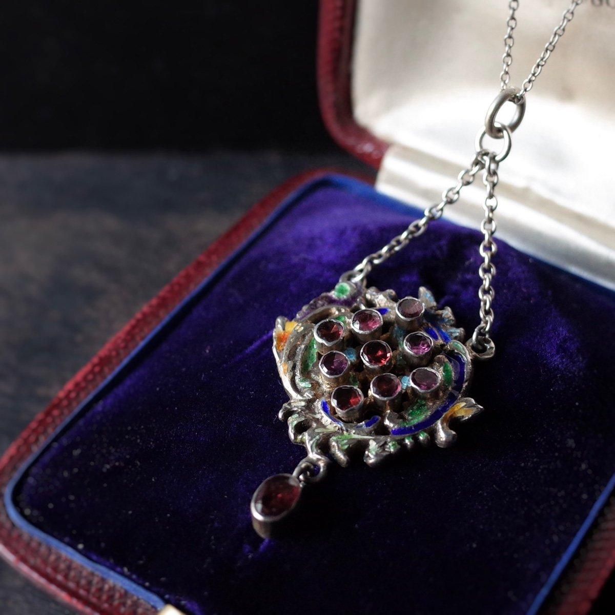 19 ȥꥢ=ϥ󥬥꡼ ͥå ʥ С ͥå쥹19th Austro - hungarian Garnet Enamel Silver Necklace