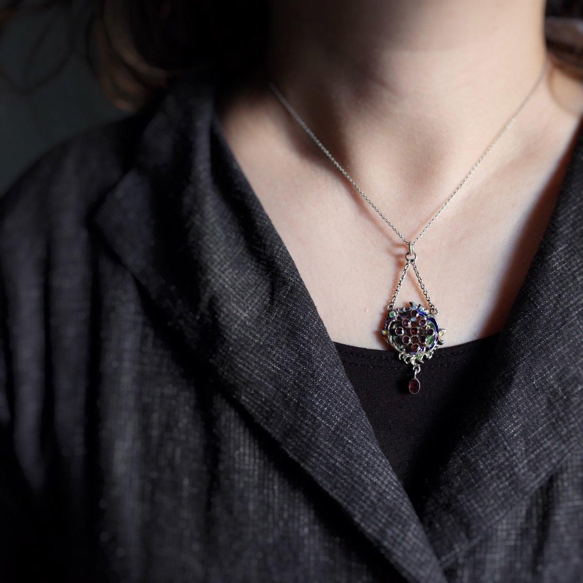 19 ȥꥢ=ϥ󥬥꡼ ͥå ʥ С ͥå쥹19th Austro - hungarian Garnet Enamel Silver Necklace