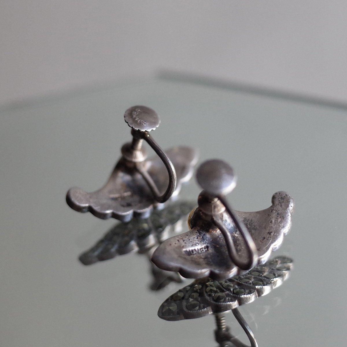  С ޡ ѡ ե 󥰡1930-40's Silver Marcasite Pearl Feather Earrings