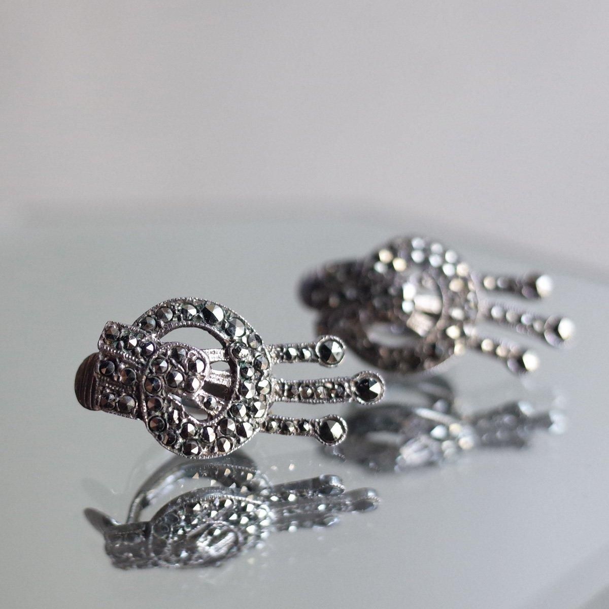 С ޡ Υå 󥰡1930-40's Silver Marcasite Knot Earrings