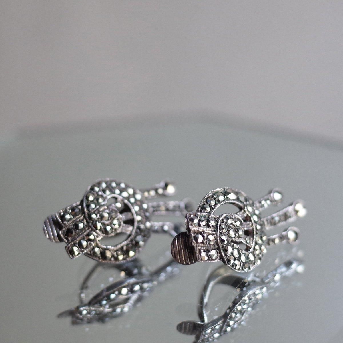 С ޡ Υå 󥰡1930-40's Silver Marcasite Knot Earrings