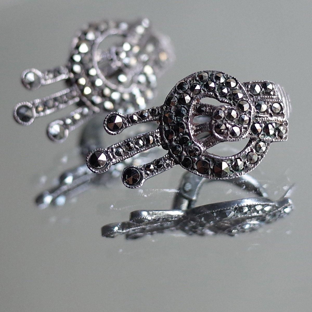 С ޡ Υå 󥰡1930-40's Silver Marcasite Knot Earrings