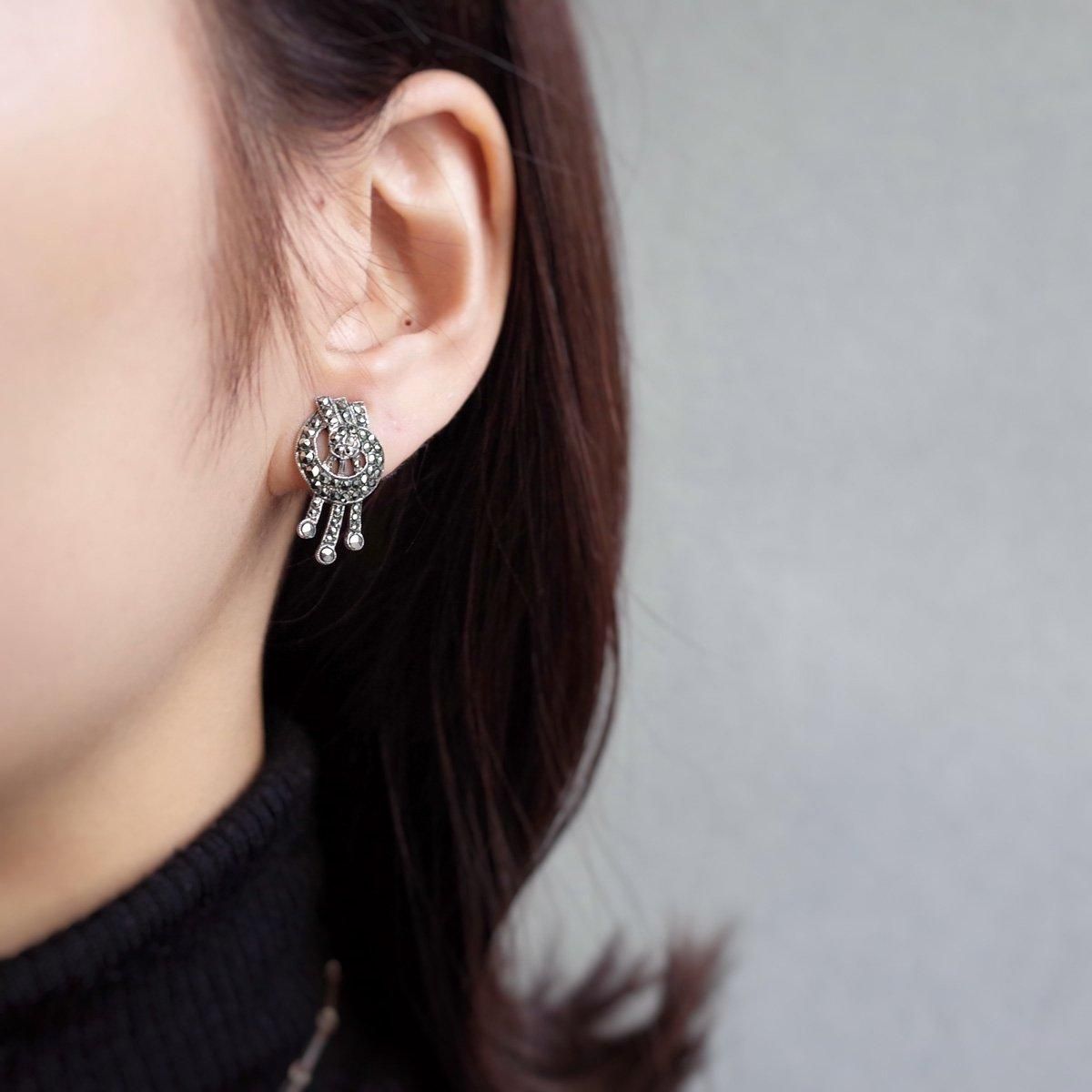 С ޡ Υå 󥰡1930-40's Silver Marcasite Knot Earrings