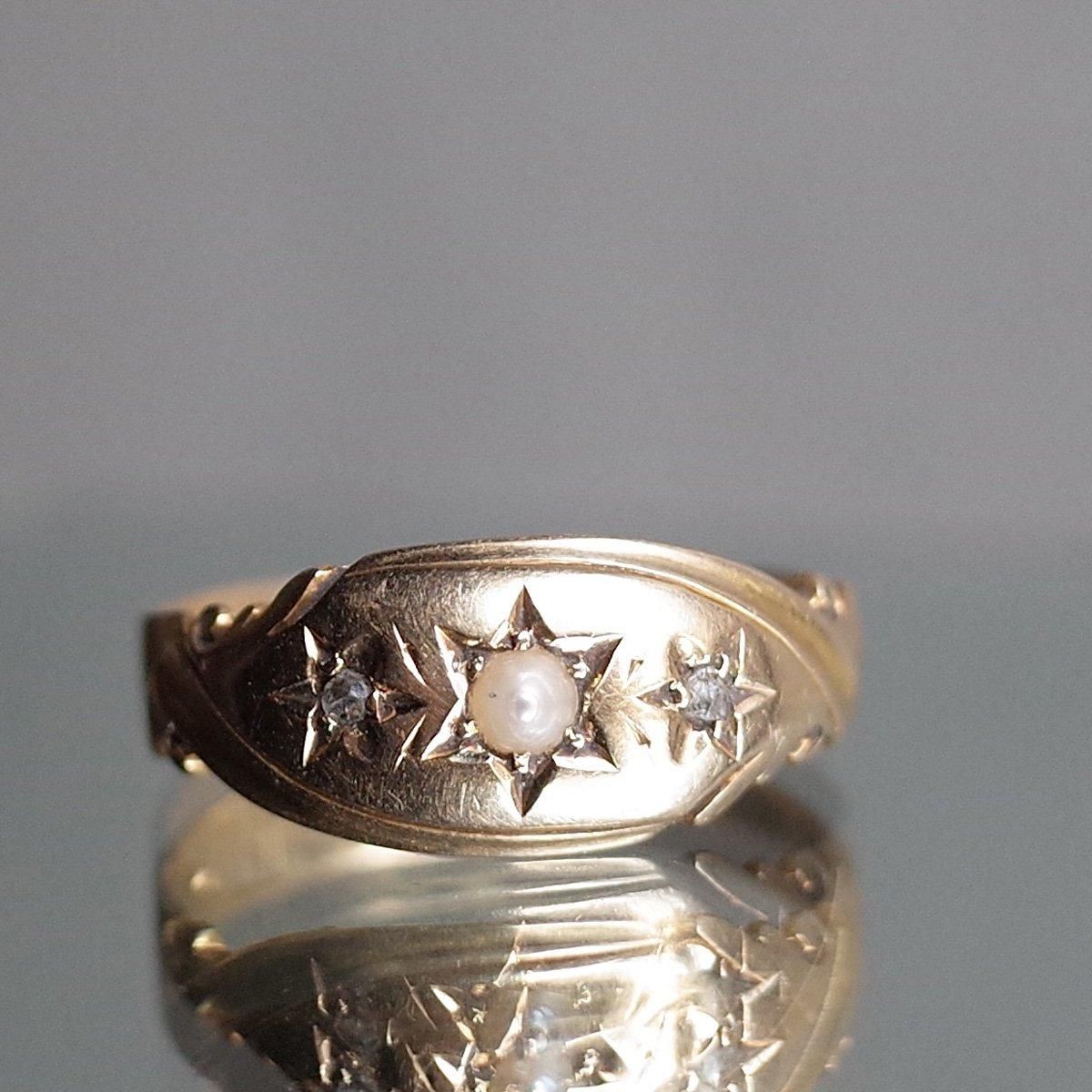 1901ǯ 18 ѡ  ץ 󥰡c.1901 18K Pearl Diamond Gypsy Ring