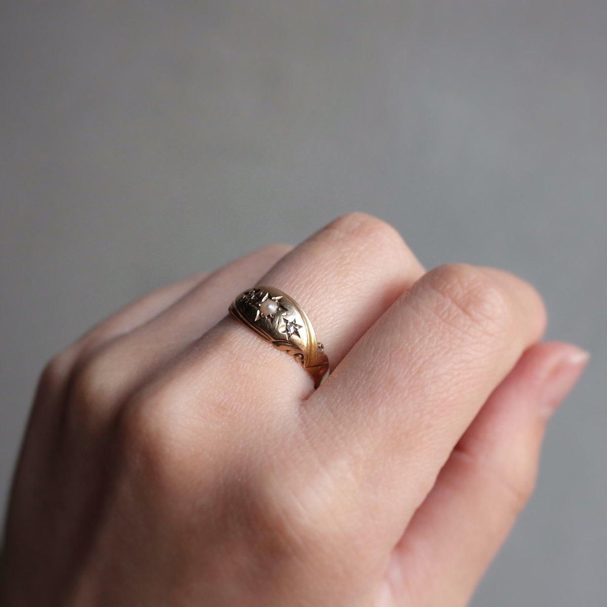 1901ǯ 18 ѡ  ץ 󥰡c.1901 18K Pearl Diamond Gypsy Ring