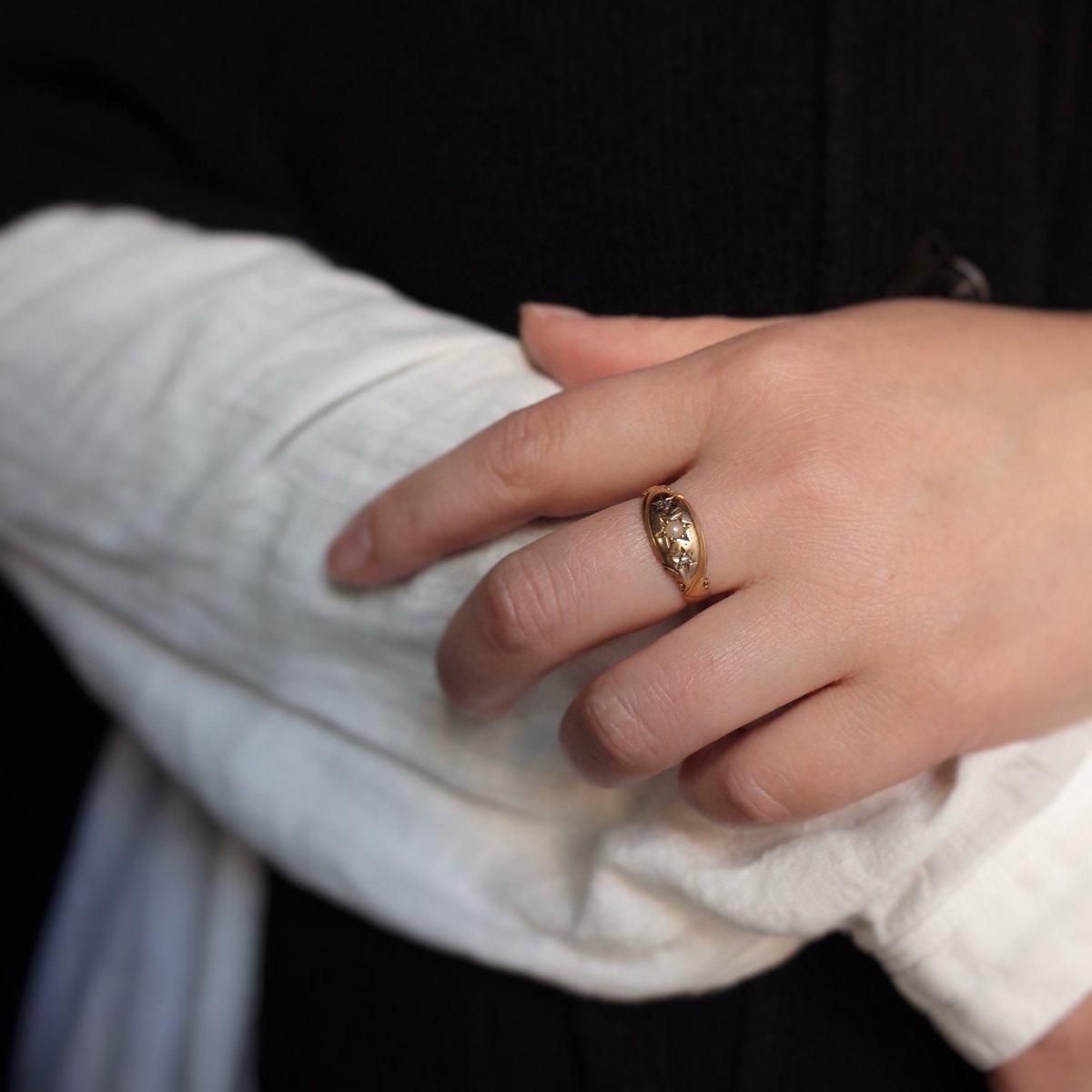 1901ǯ 18 ѡ  ץ 󥰡c.1901 18K Pearl Diamond Gypsy Ring