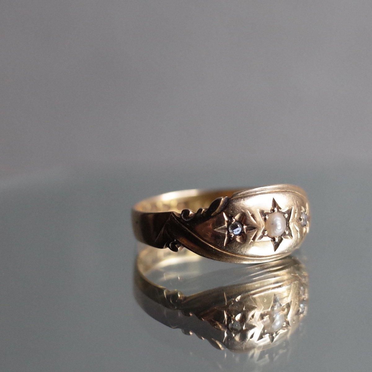 1901ǯ 18 ѡ  ץ 󥰡c.1901 18K Pearl Diamond Gypsy Ring