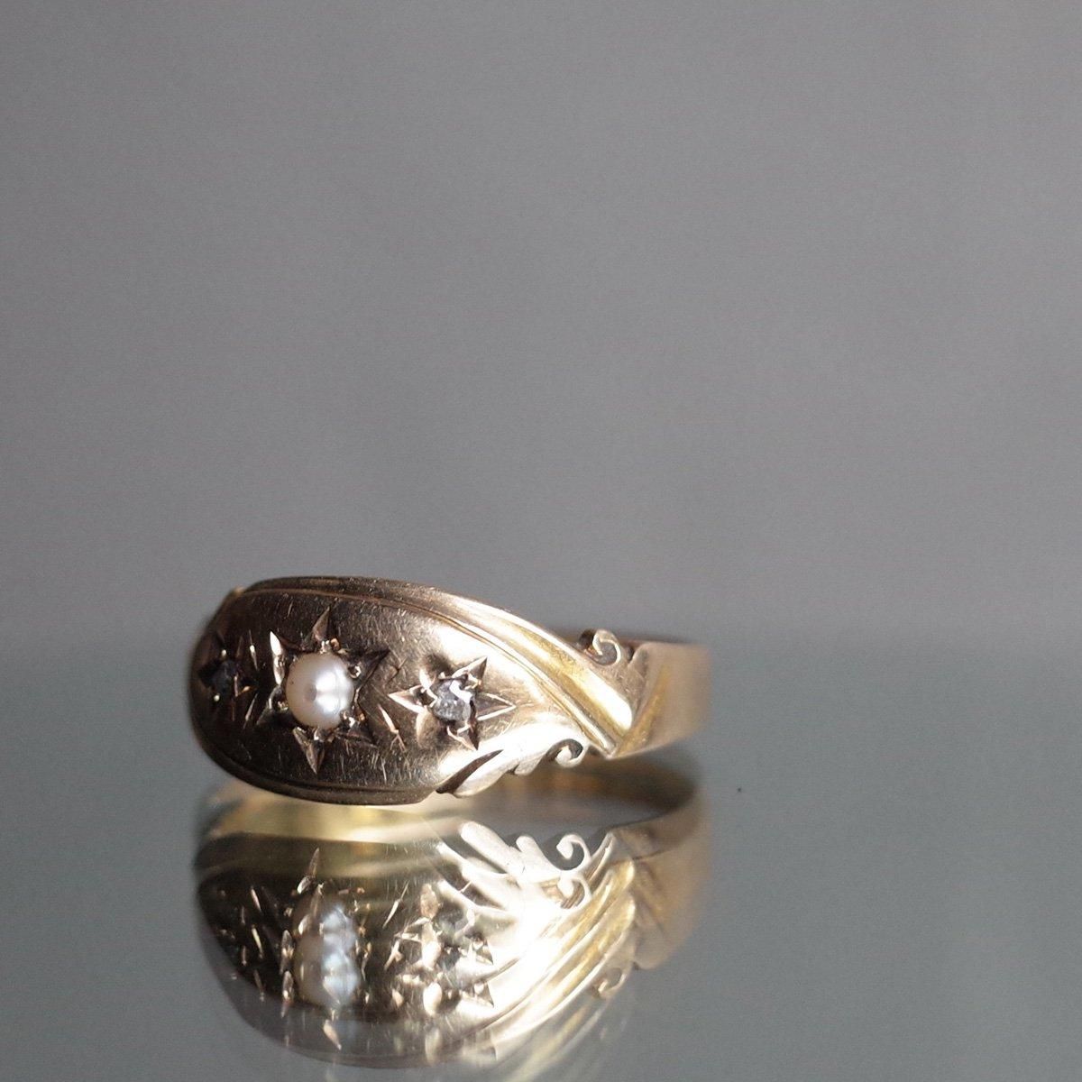 1901ǯ 18 ѡ  ץ 󥰡c.1901 18K Pearl Diamond Gypsy Ring