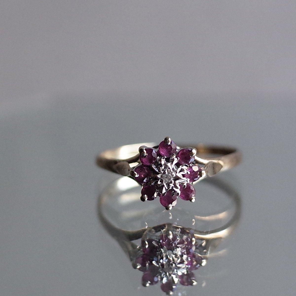 1992ǯ 9 ӡ  饹 󥰡c.1992 9K Ruby Diamond Cluster Ring