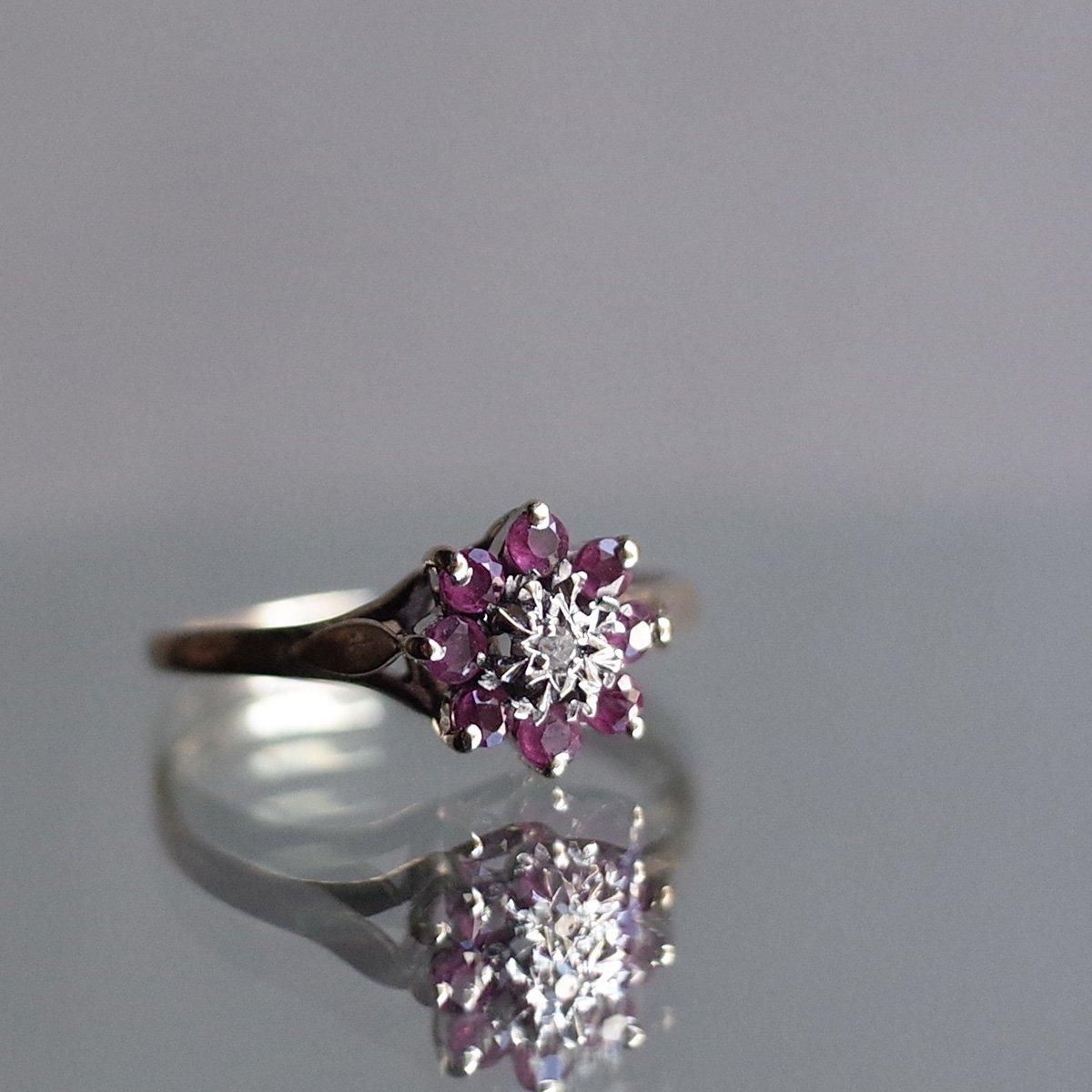 1992ǯ 9 ӡ  饹 󥰡c.1992 9K Ruby Diamond Cluster Ring