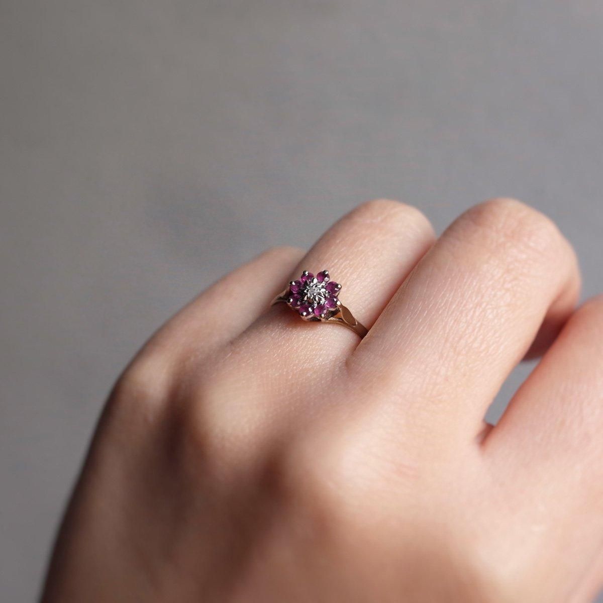 1992ǯ 9 ӡ  饹 󥰡c.1992 9K Ruby Diamond Cluster Ring