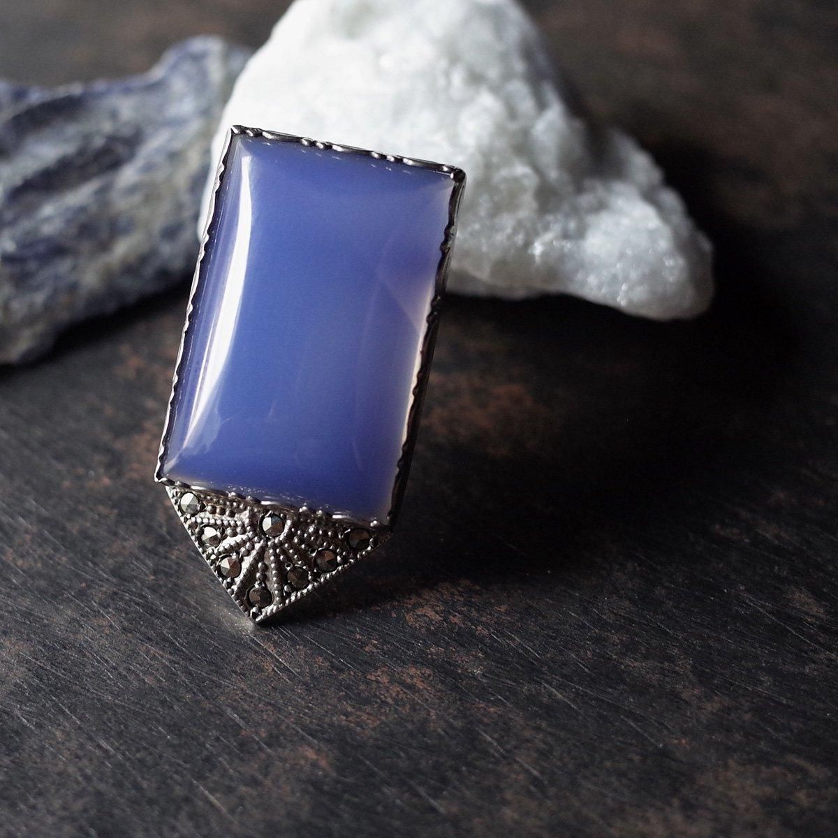 롦ǥ С ֥롼륻ɥˡ ޡ ɥ쥹åסArt Deco Silver Blue Chalcedony Marcasite Dress Clip