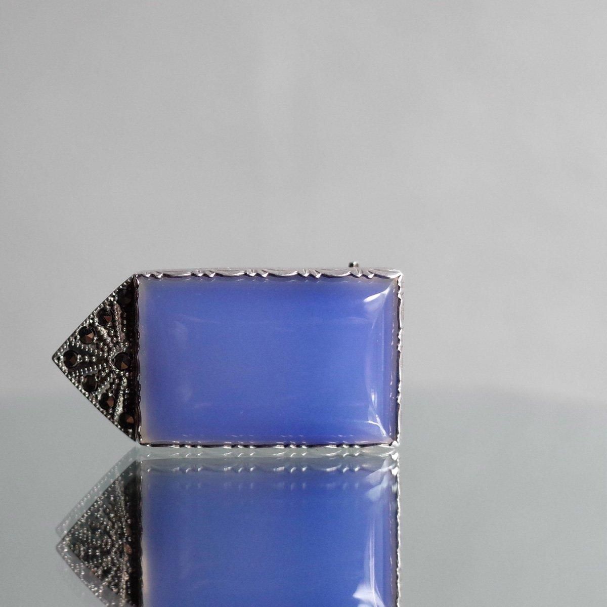 롦ǥ С ֥롼륻ɥˡ ޡ ɥ쥹åסArt Deco Silver Blue Chalcedony Marcasite Dress Clip
