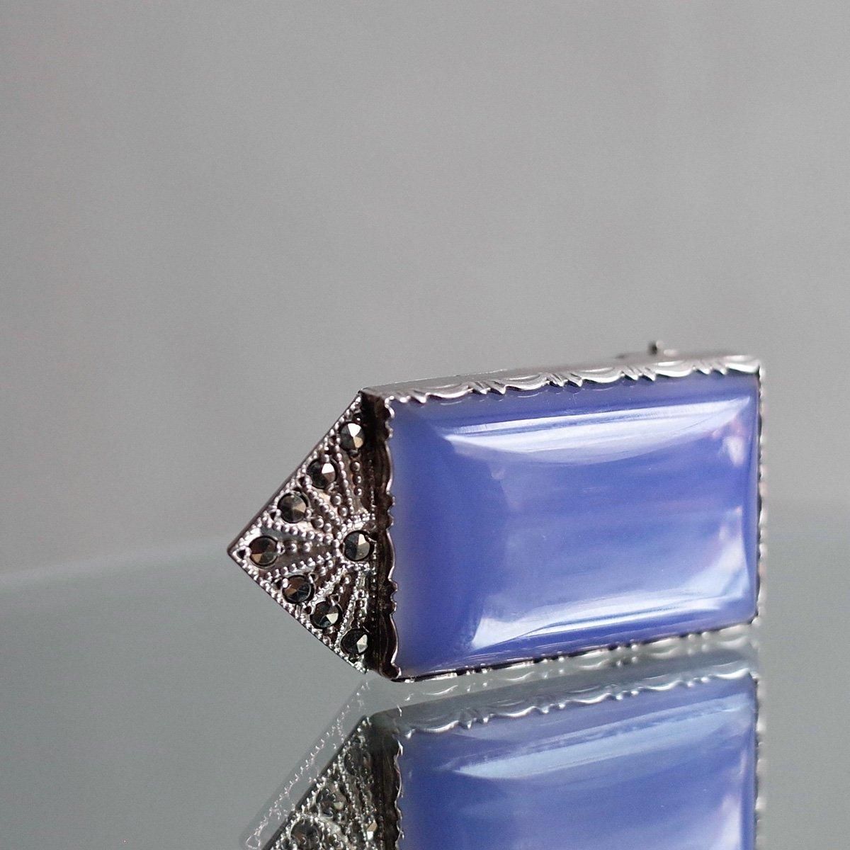 롦ǥ С ֥롼륻ɥˡ ޡ ɥ쥹åסArt Deco Silver Blue Chalcedony Marcasite Dress Clip