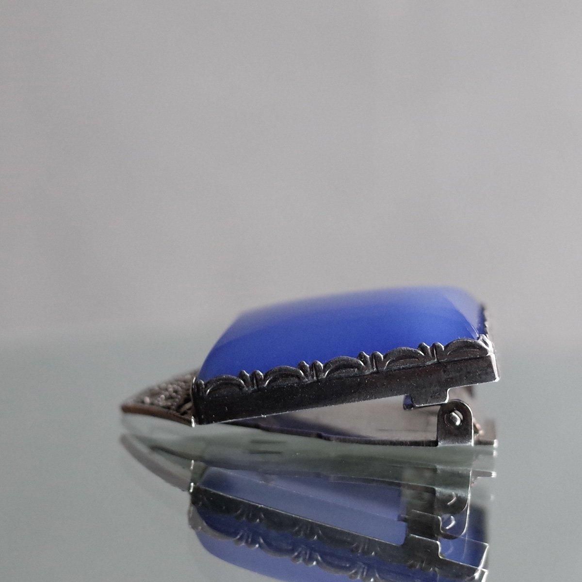 롦ǥ С ֥롼륻ɥˡ ޡ ɥ쥹åסArt Deco Silver Blue Chalcedony Marcasite Dress Clip