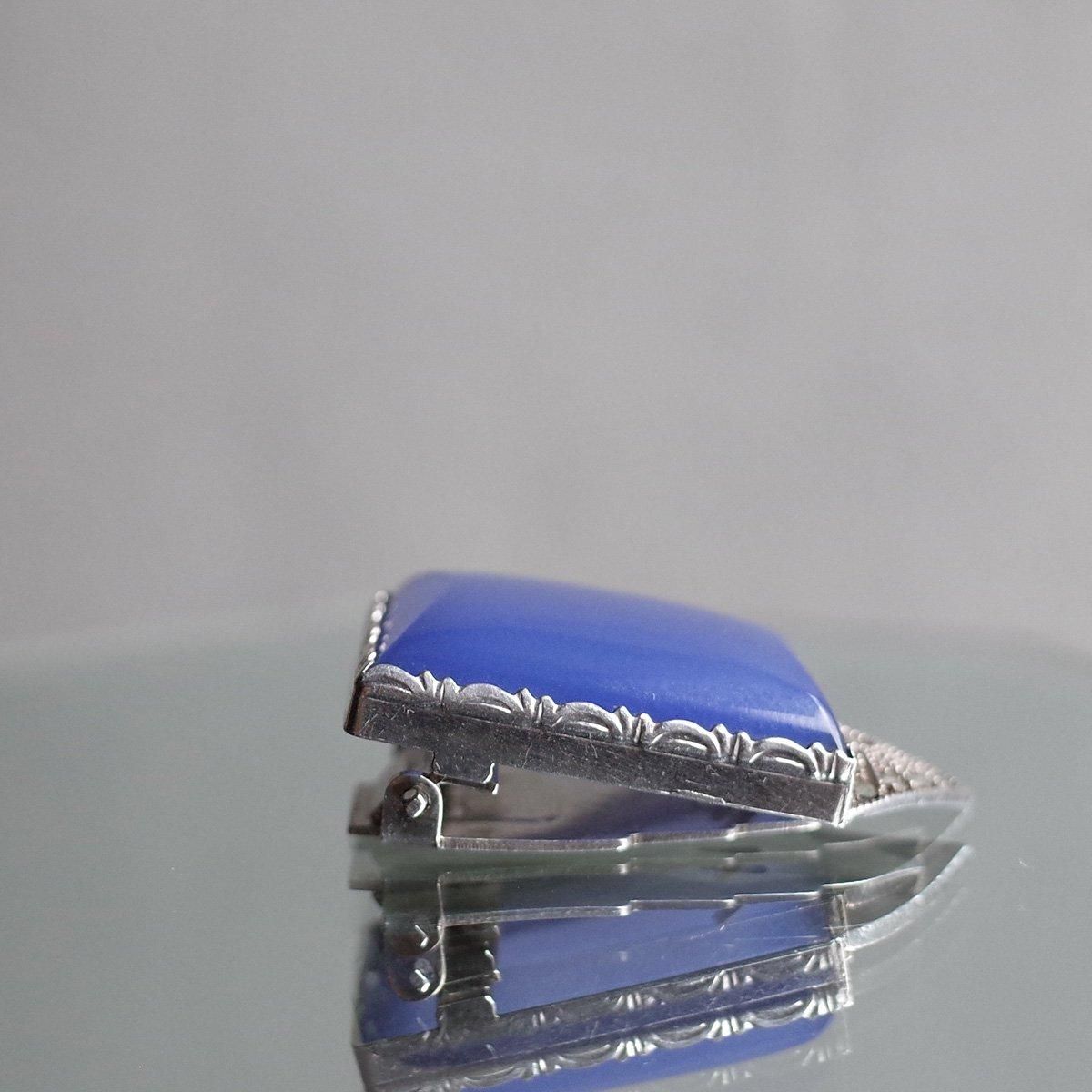 롦ǥ С ֥롼륻ɥˡ ޡ ɥ쥹åסArt Deco Silver Blue Chalcedony Marcasite Dress Clip