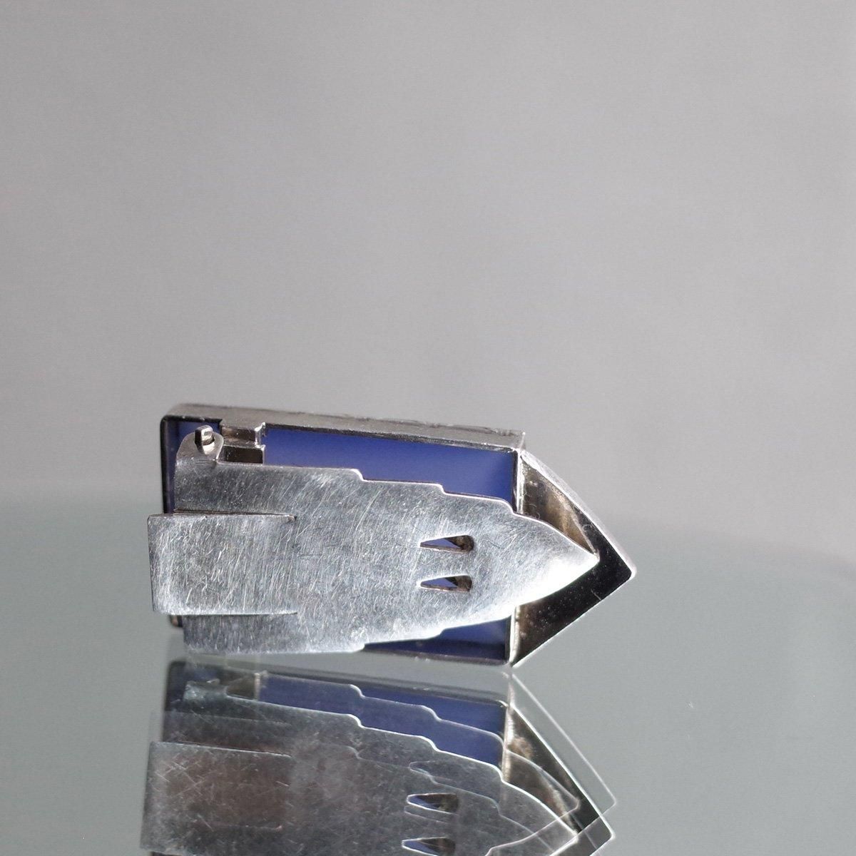 롦ǥ С ֥롼륻ɥˡ ޡ ɥ쥹åסArt Deco Silver Blue Chalcedony Marcasite Dress Clip