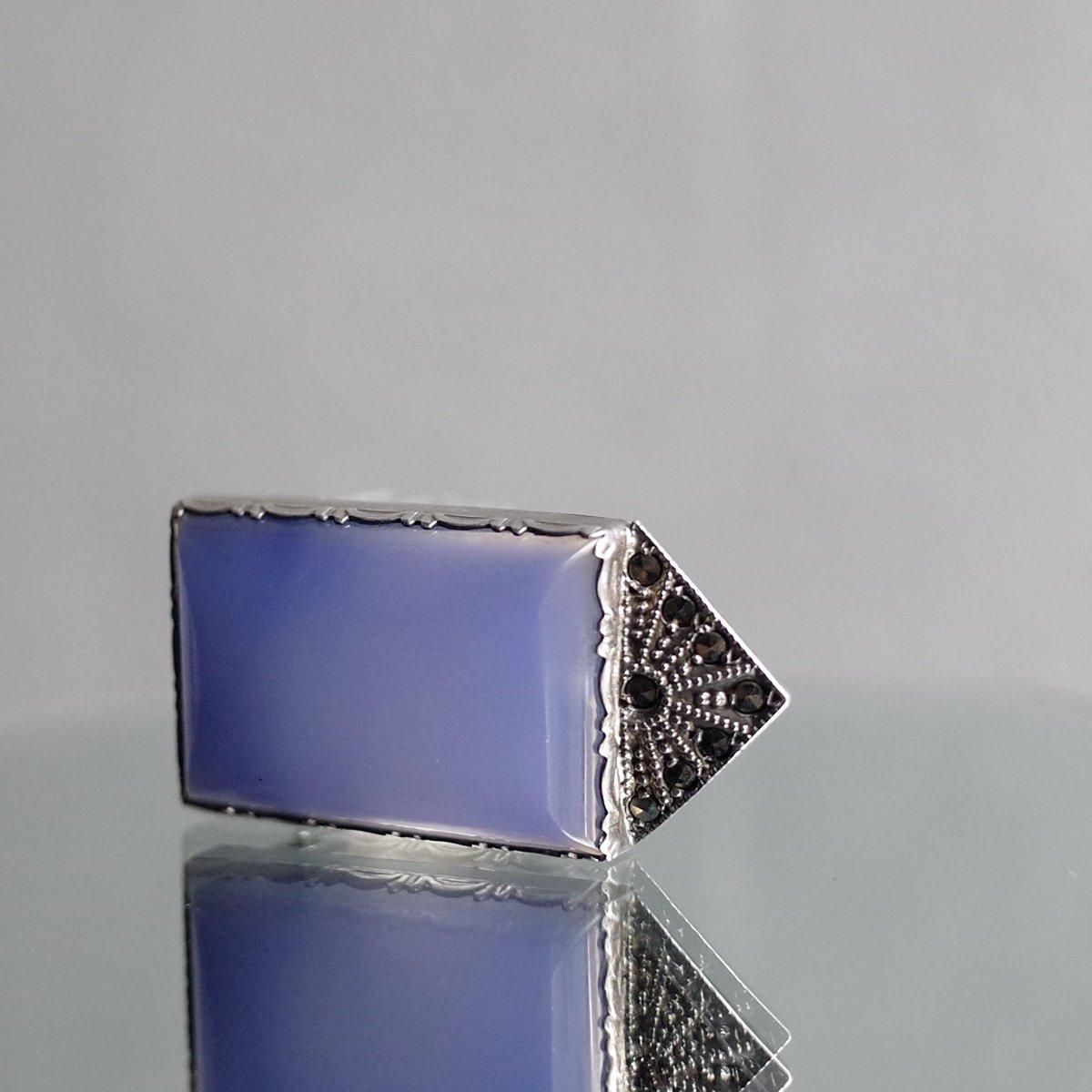 롦ǥ С ֥롼륻ɥˡ ޡ ɥ쥹åסArt Deco Silver Blue Chalcedony Marcasite Dress Clip