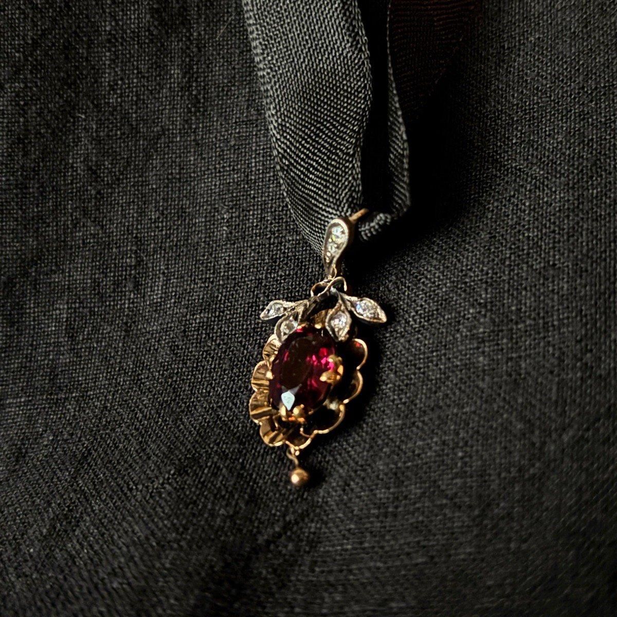 ȥꥢ 12 С ͥå  ڥȥȥåסVictorian 12K Silver Garnet Diamond Pendant Top