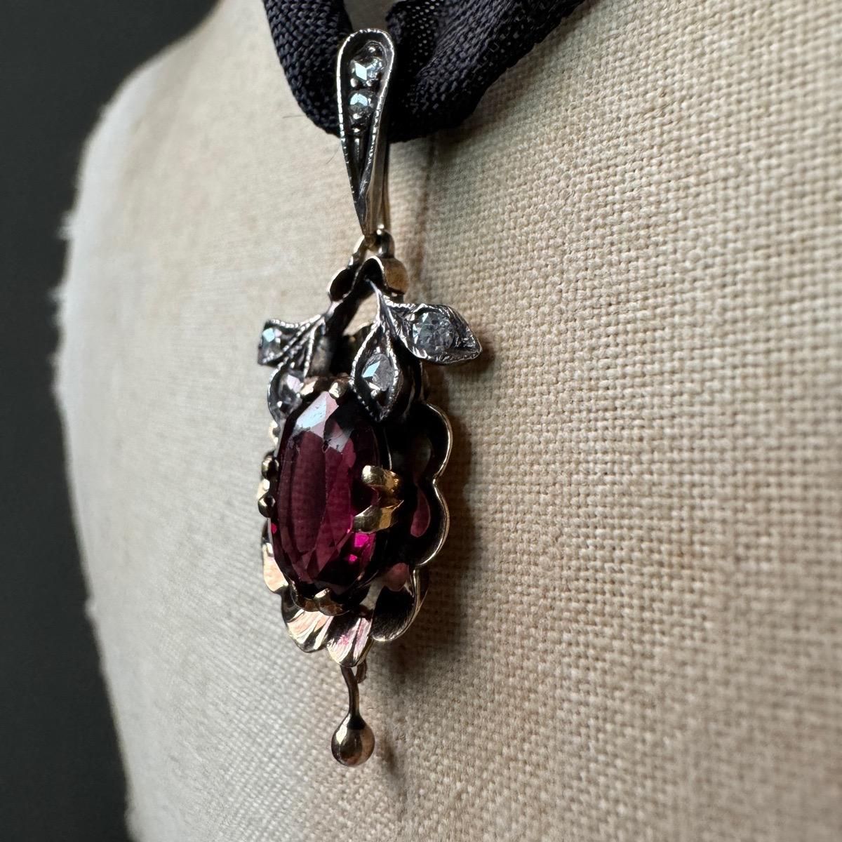 ȥꥢ 12 С ͥå  ڥȥȥåסVictorian 12K Silver Garnet Diamond Pendant Top