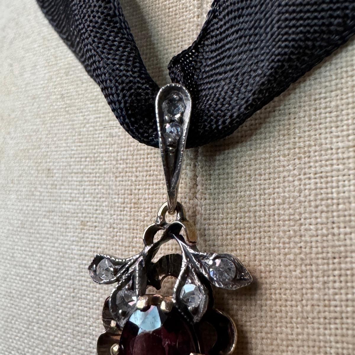 ȥꥢ 12 С ͥå  ڥȥȥåסVictorian 12K Silver Garnet Diamond Pendant Top