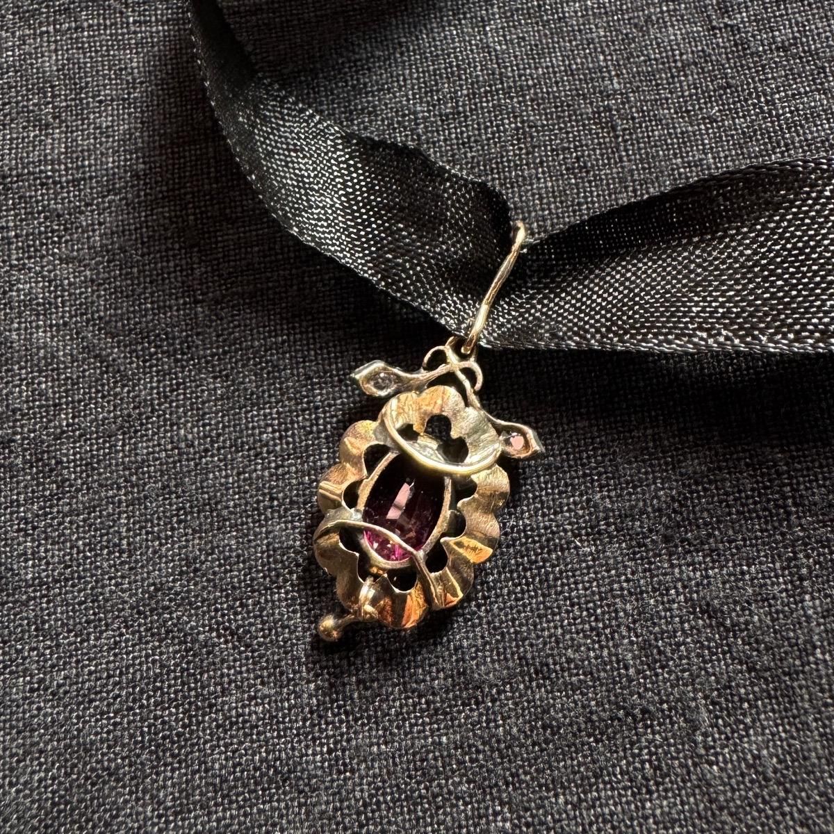 ȥꥢ 12 С ͥå  ڥȥȥåסVictorian 12K Silver Garnet Diamond Pendant Top