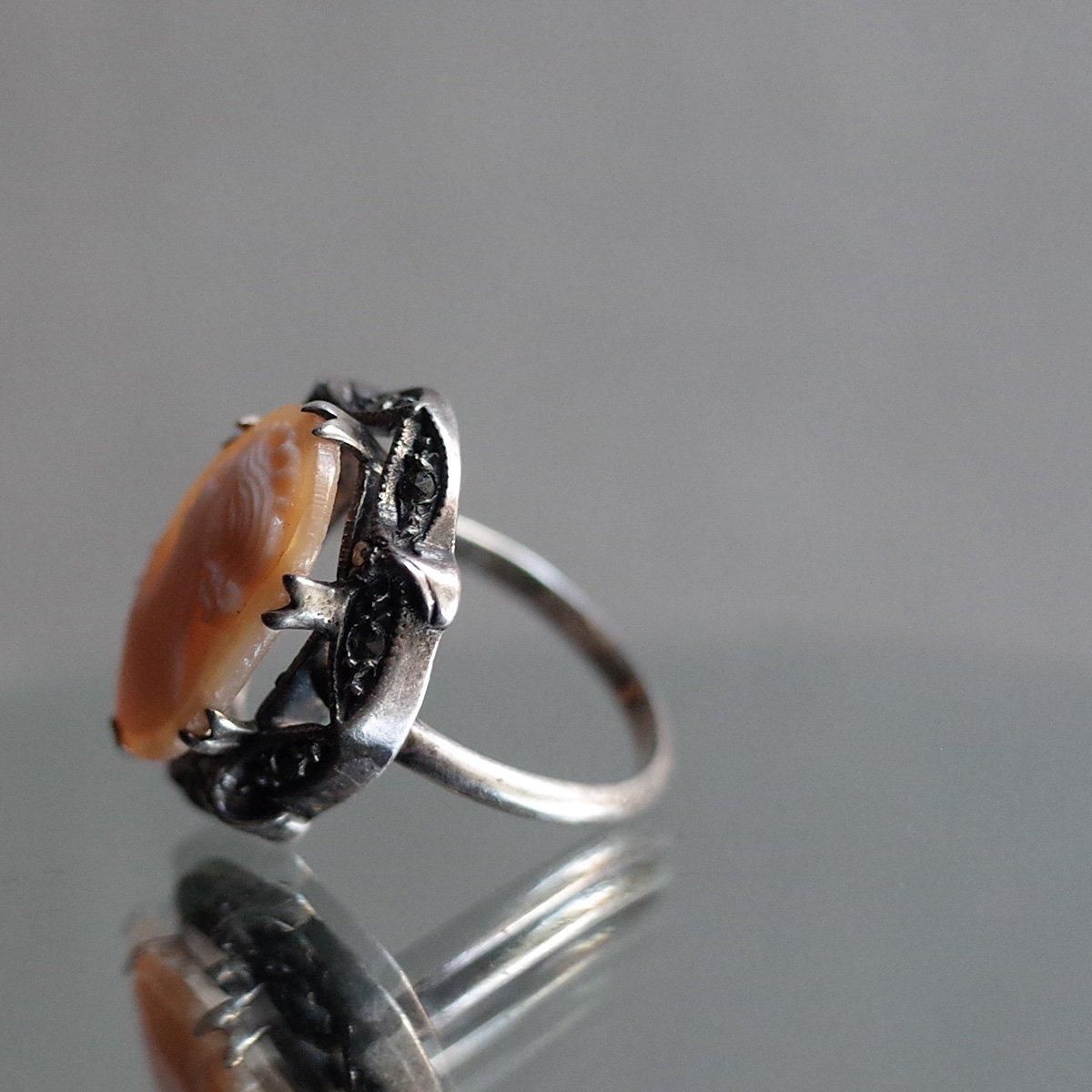 С ޡ ᥪ 󥰡Vintage Silver Marcasite Cameo Ring