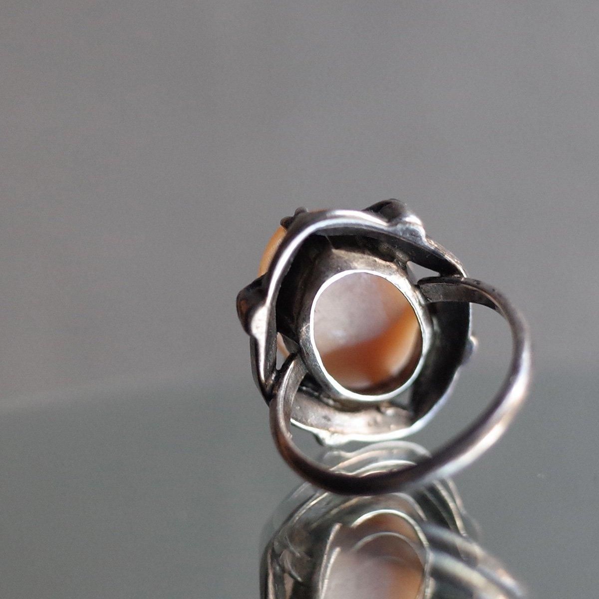 С ޡ ᥪ 󥰡Vintage Silver Marcasite Cameo Ring