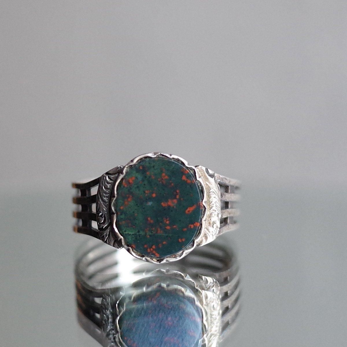 С ֥åɥȡ ͥåȥ󥰡Vintage Silver Bloodstone Signet Ring