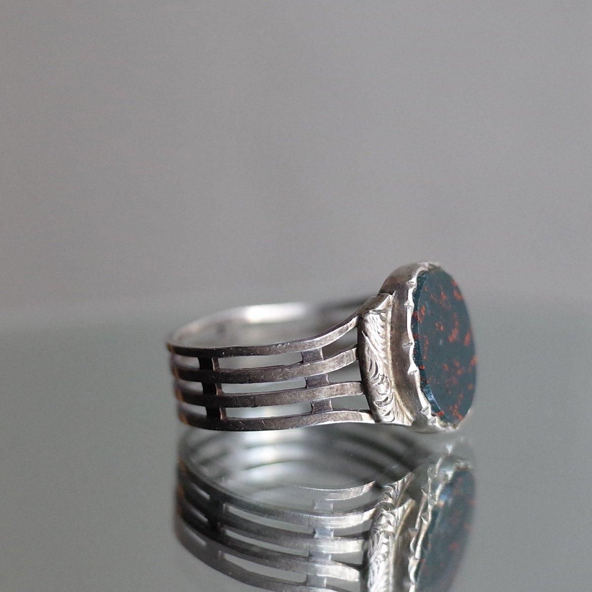 С ֥åɥȡ ͥåȥ󥰡Vintage Silver Bloodstone Signet Ring