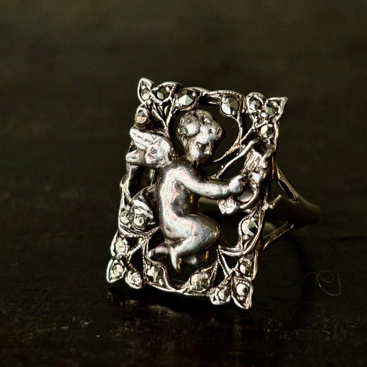 1920-30ǯ С ޡ 󥸥 󥰡 Silver Marcasite Angel Ring 