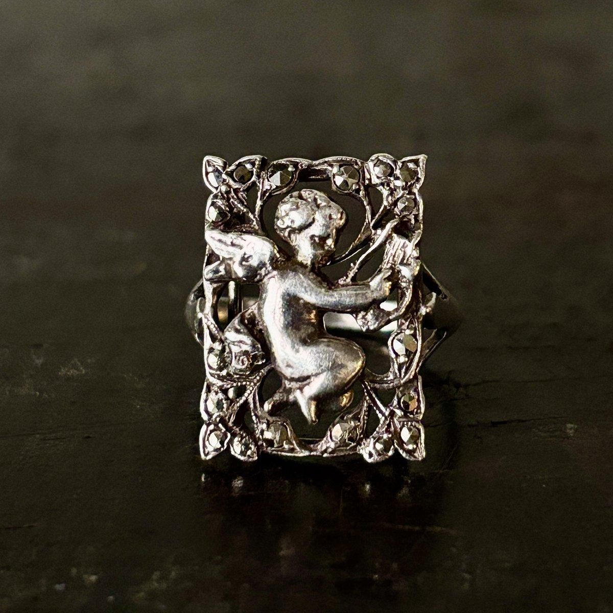 1920-30ǯ С ޡ 󥸥 󥰡 Silver Marcasite Angel Ring 