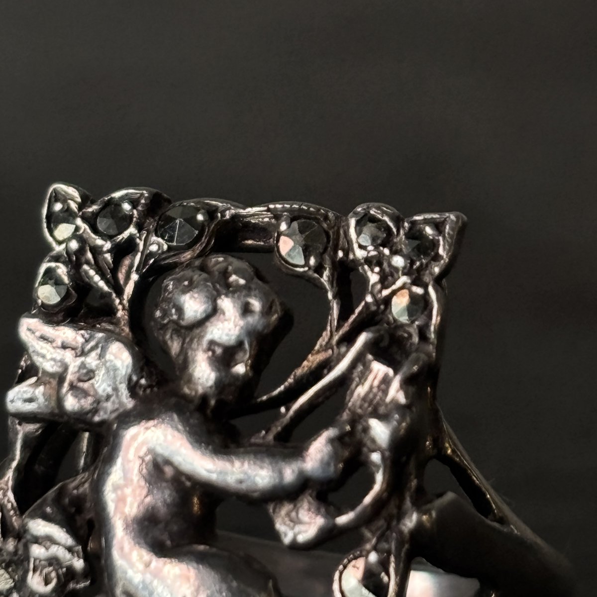 1920-30ǯ С ޡ 󥸥 󥰡 Silver Marcasite Angel Ring 