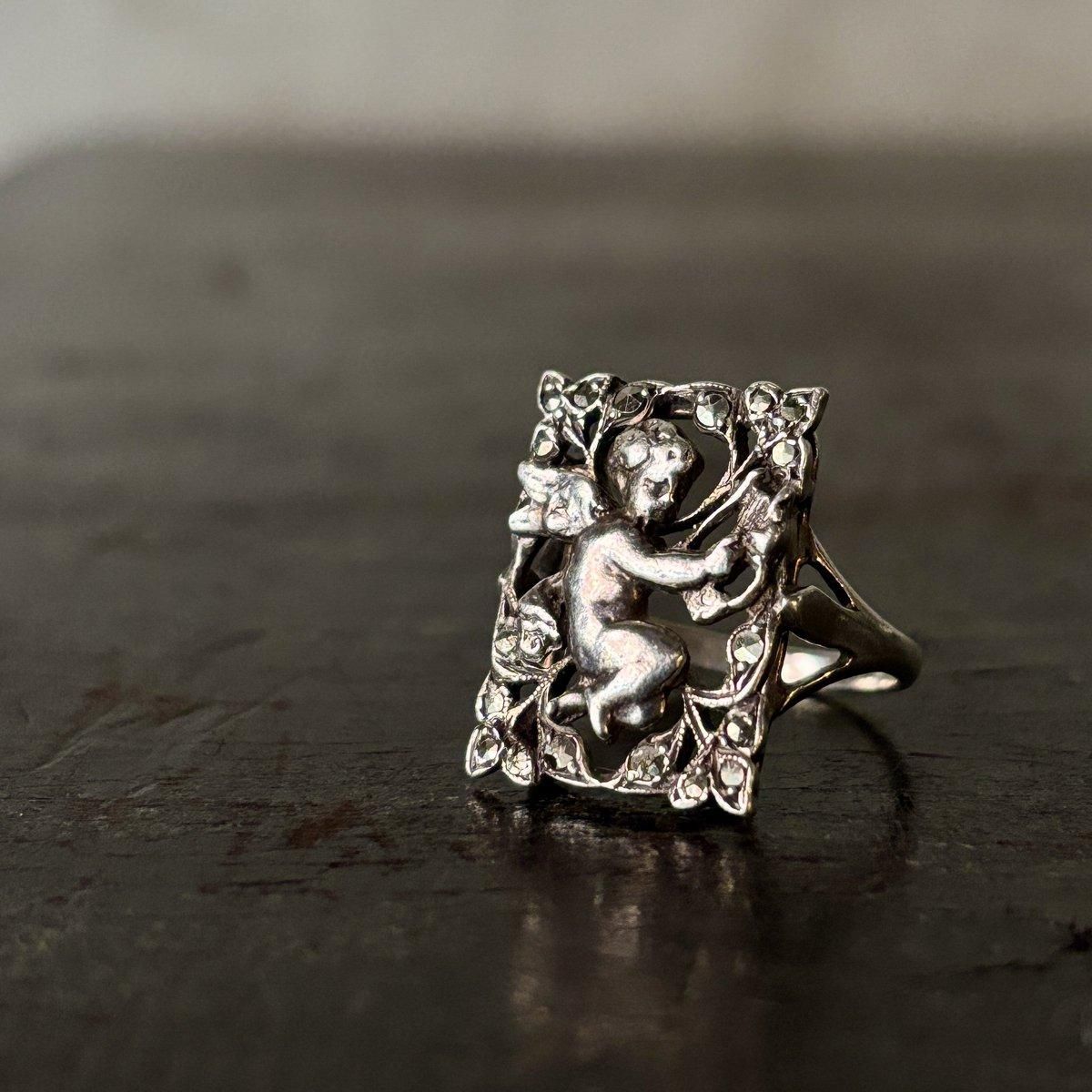 1920-30ǯ С ޡ 󥸥 󥰡 Silver Marcasite Angel Ring 