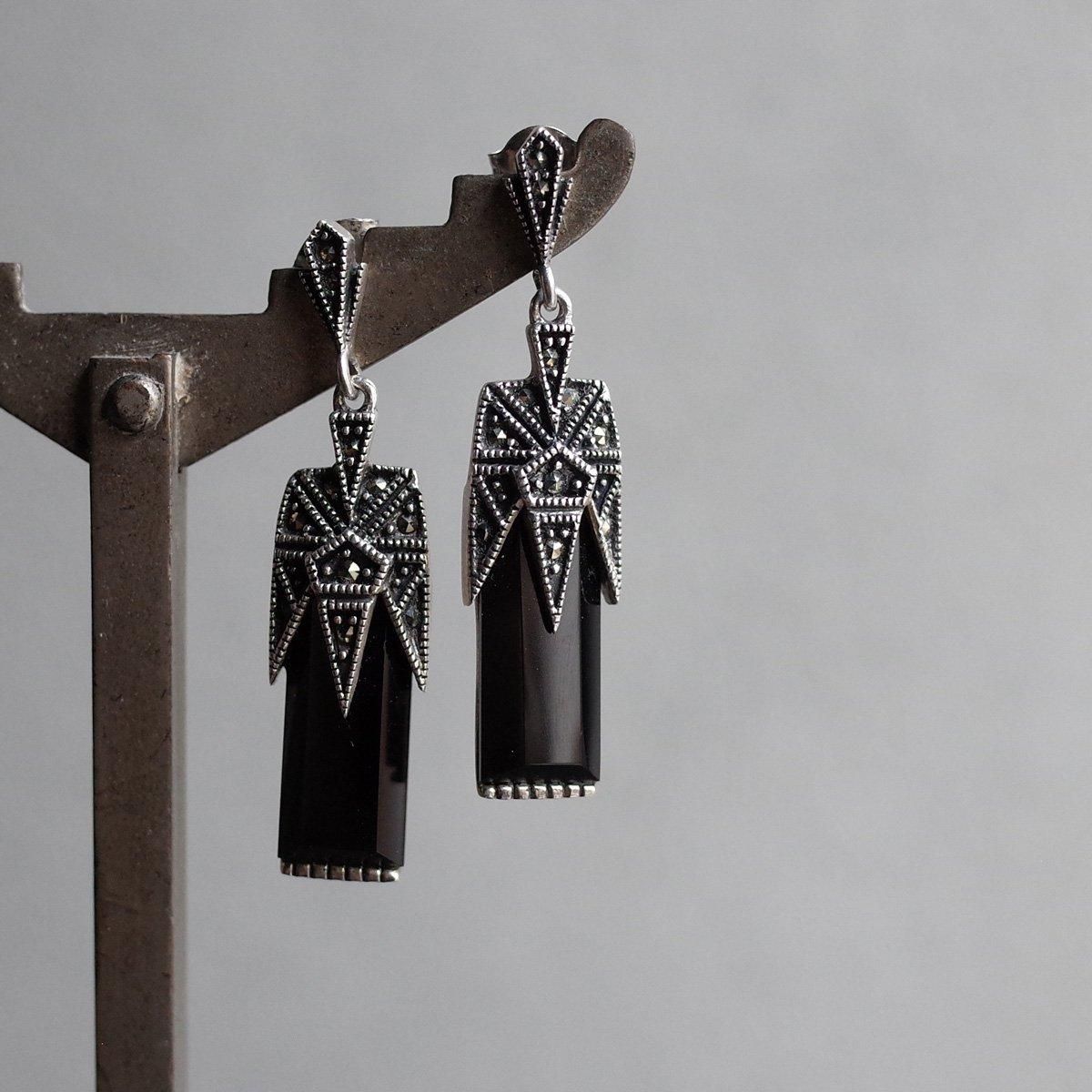 С ޡ եå ԥ1970's Silver Marcasite French Jet Earrings