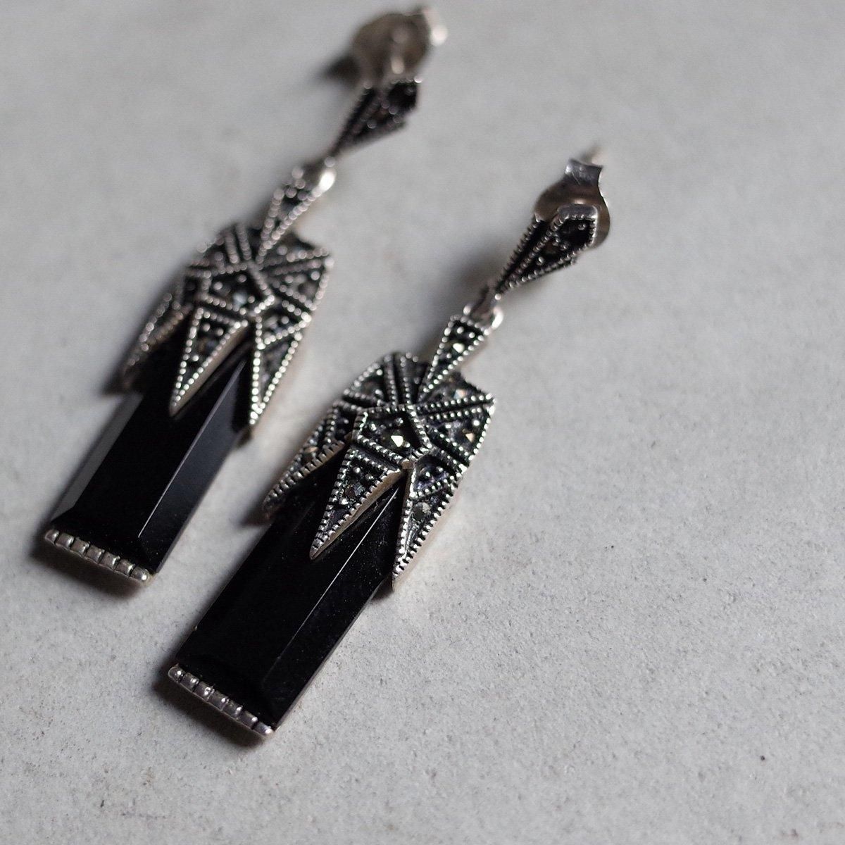 С ޡ եå ԥ1970's Silver Marcasite French Jet Earrings