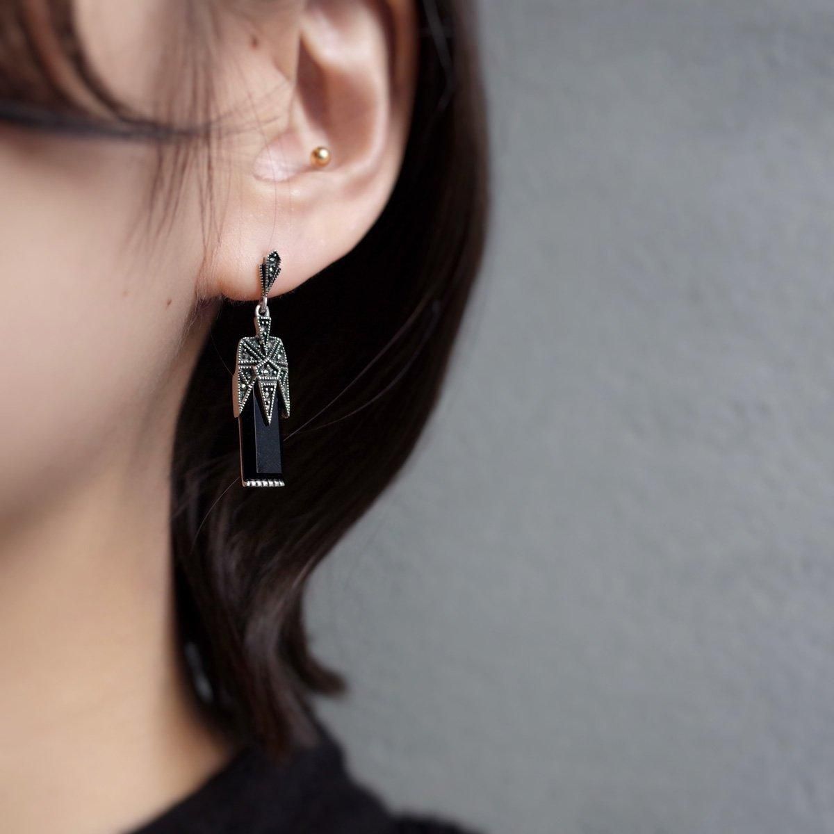 С ޡ եå ԥ1970's Silver Marcasite French Jet Earrings