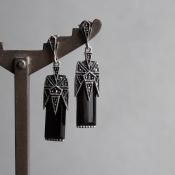 С ޡ եå ԥ1970's Silver Marcasite French Jet Earrings