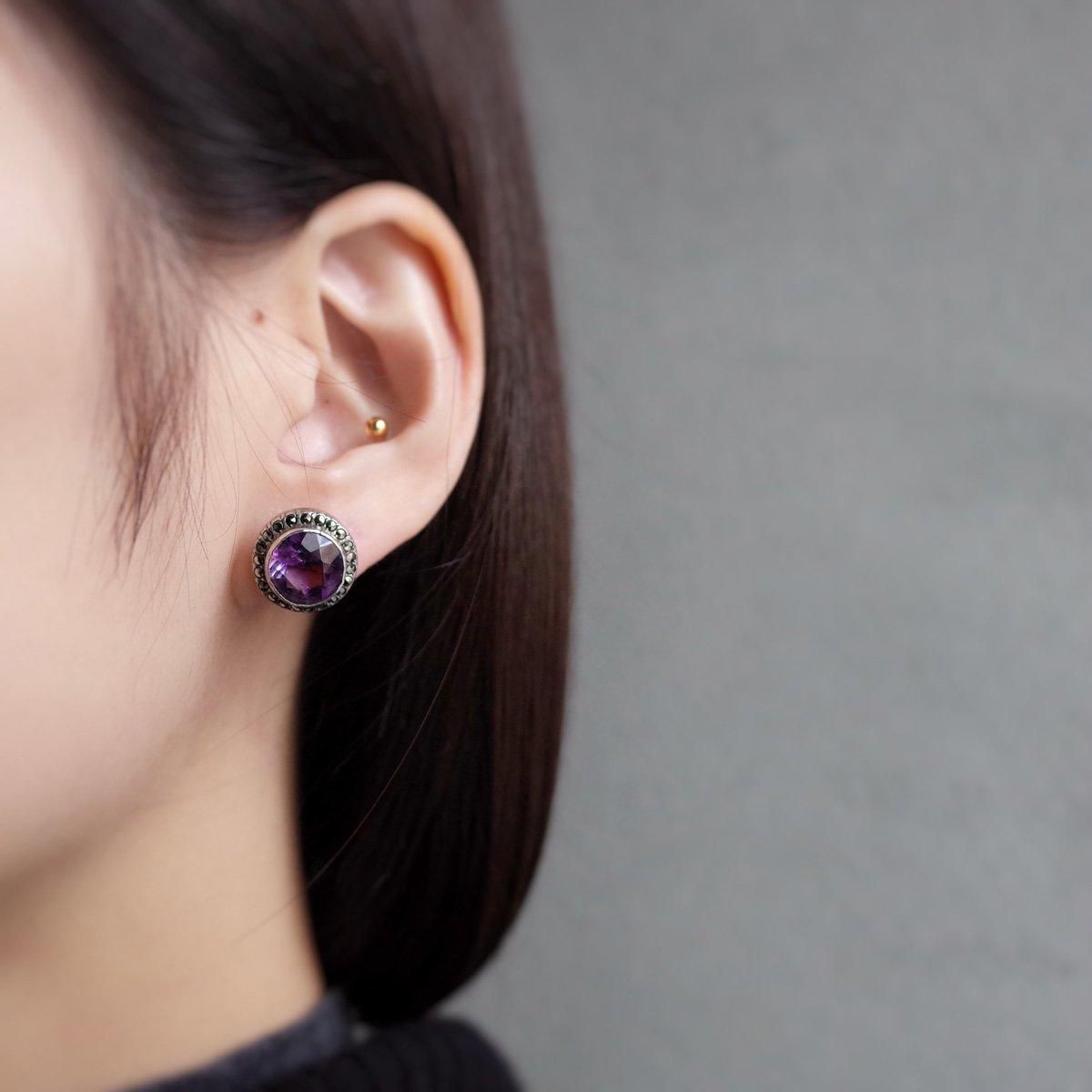★大人気商品★ シルバー Silver ピアス（Vintage マーカサイト アメジスト 犬服・アクセサリー