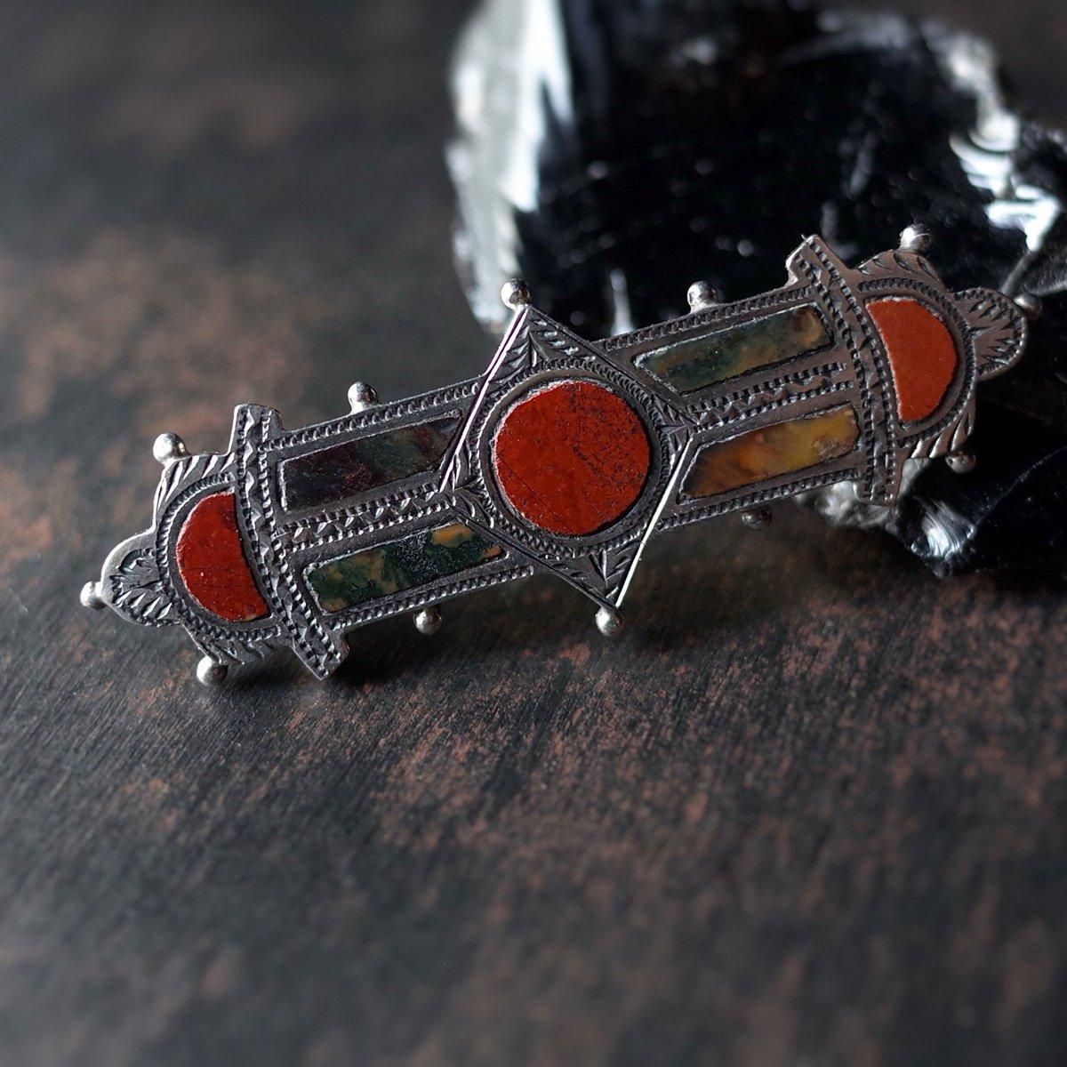 С ⥹ 㥹ѡ ֥1920-30's Silver Moss Agate Jasper Brooch