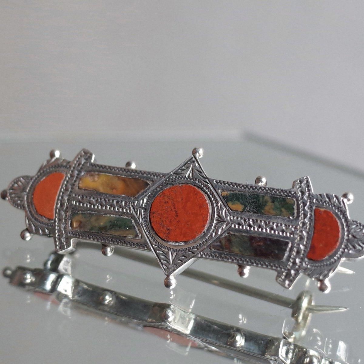 С ⥹ 㥹ѡ ֥1920-30's Silver Moss Agate Jasper Brooch